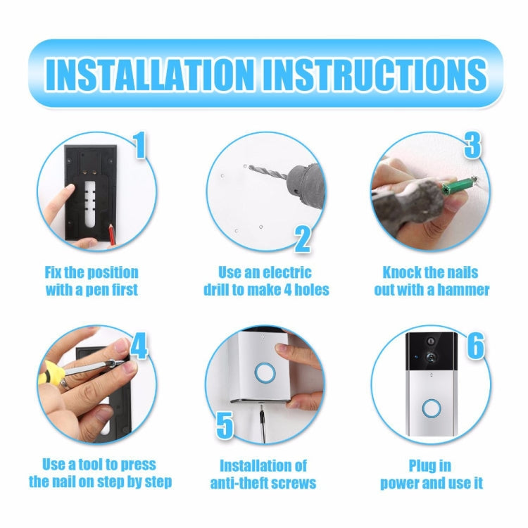 VESAFE HD 720P Security Camera Smart WiFi Video Doorbell Intercom, Support TF Card & Infrared Night Vision & Motion Detection App for IOS and Android, VS-A5 Black, VS-A4 Silver VESAFE HD 720P Security Camera Smart WiFi Video Doorbell Intercom, Support TF Card & Infrared Night Vision & Motion Detection App for IOS and Android, VS-A5 Black, VS-A4 Silver